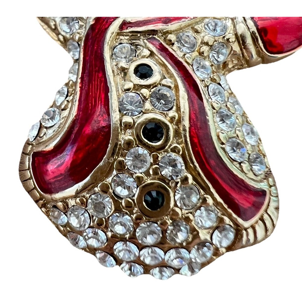 Vintage Monet Signed Red Enamel and Gold Tone Rhinestoned Snowman Pin/Brooch - Picture 3 of 7